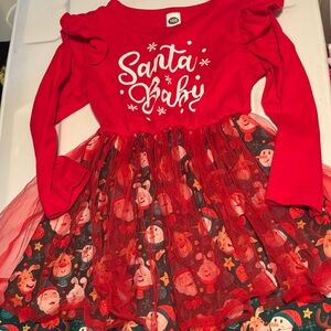 Red Santa Baby Dress with Festive Print